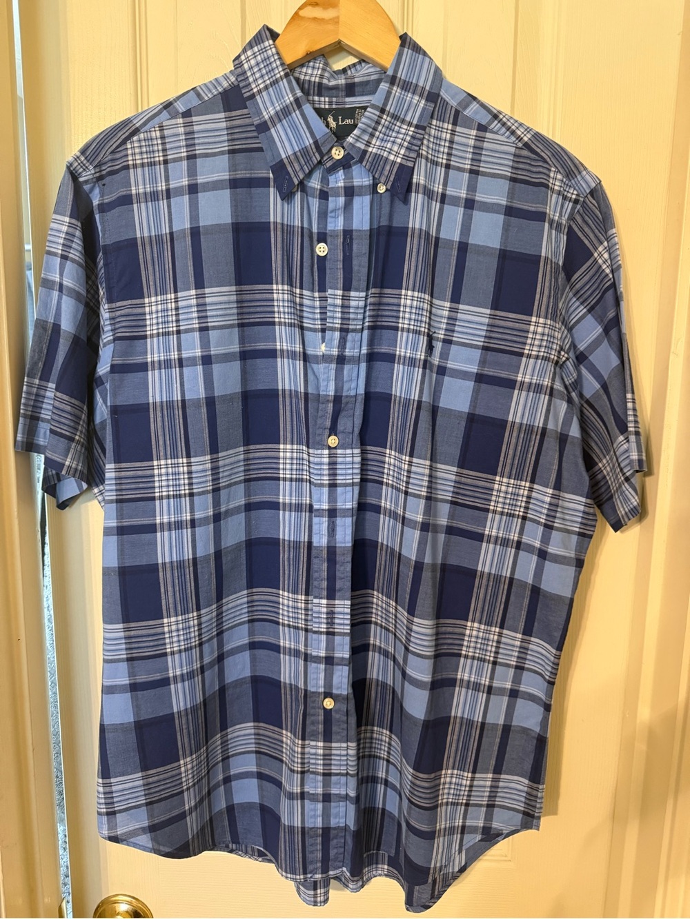 Polo by Ralph Lauren Navy and Light Blue Plaid Short-Sleeve Button-Down Shirt